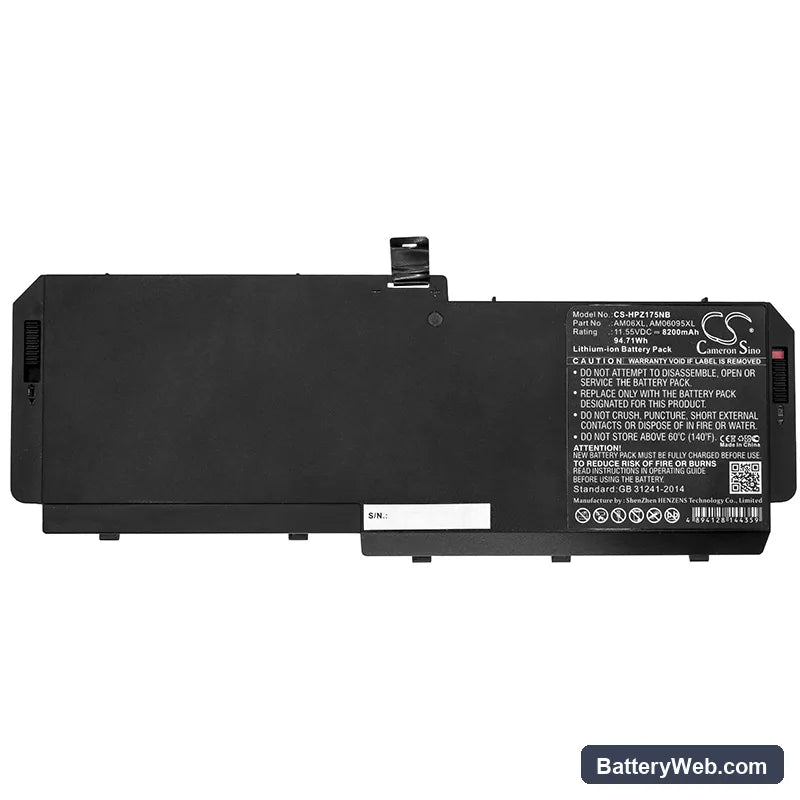 HP ZBook 17 G5 Replacement Battery, 11.55V, 8200mAh, Li-ion 5