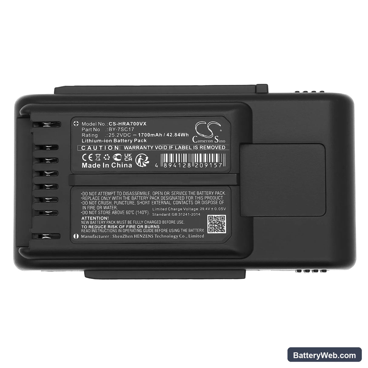 Sharp EC-SR8-B Replacement Battery, 25.2V, 1700mAh, Li-ion 4