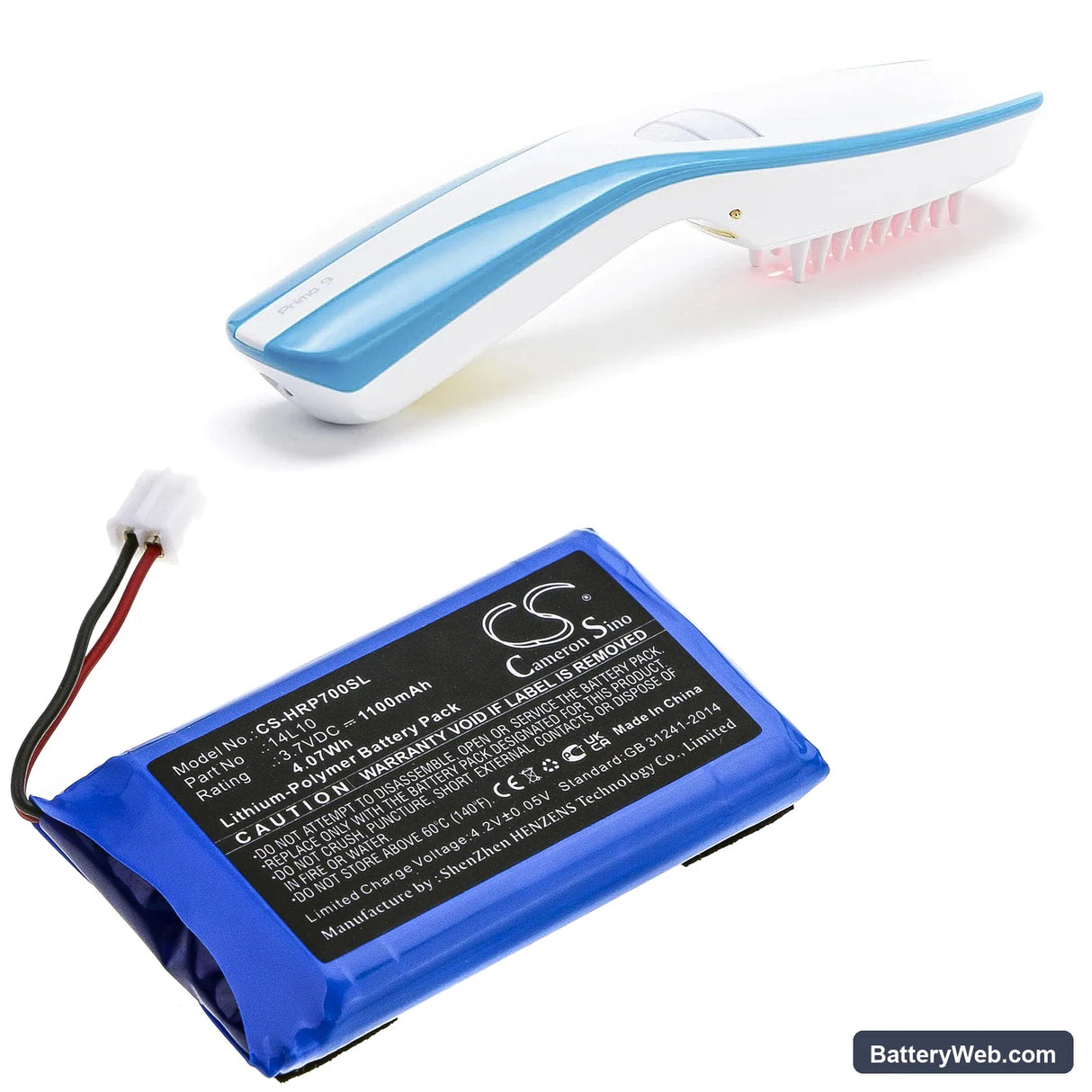 Hairmax Prima 7 Replacement Battery, 3.7V, 1100mAh, Li-Polymer 6