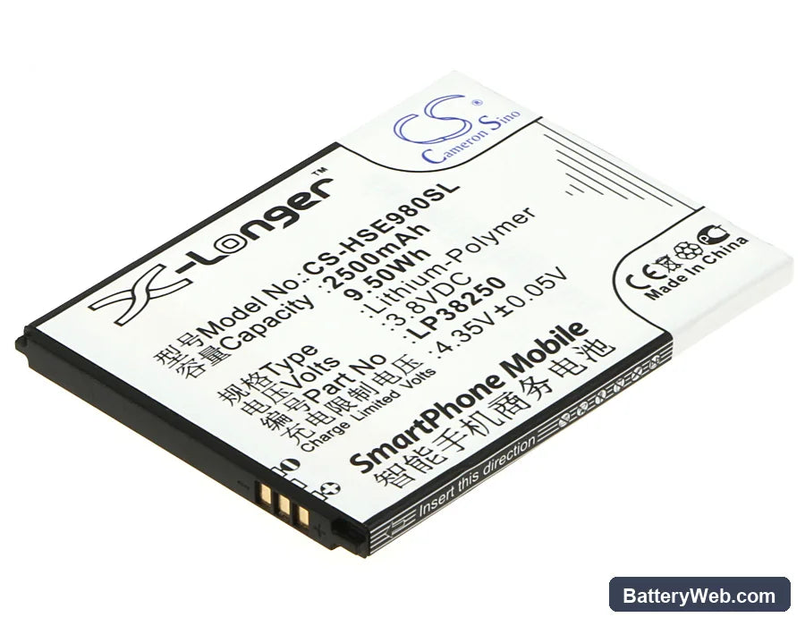 Hisense Mira II Replacement Battery, 3.8V, 2500mAh, Li-Polymer 1