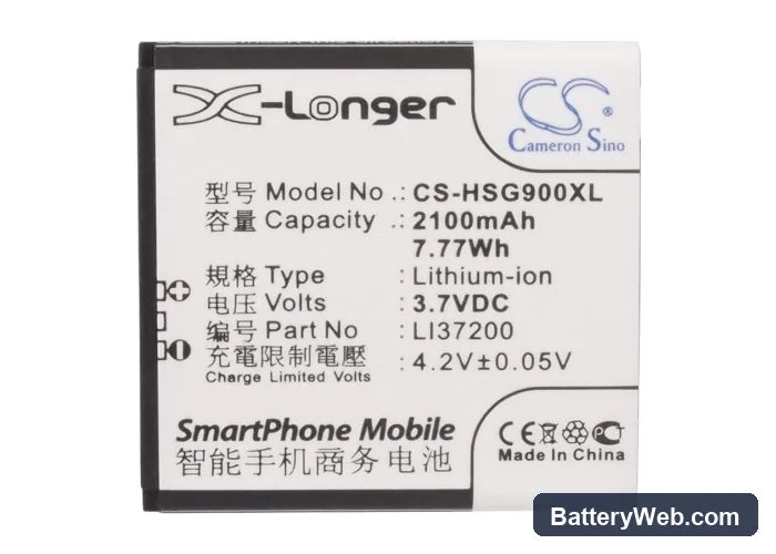 Hisense HS-EG900 Replacement Battery, 3.7V, 2100mAh, Li-ion 5