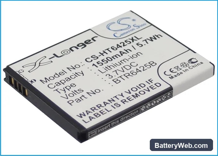 HTC Rezound Replacement Battery, 3.7V, 1550mAh, Li-ion 3