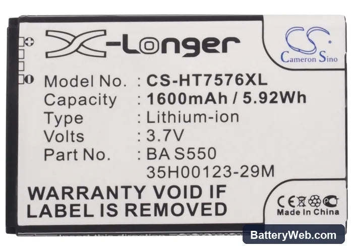 HTC 7 Pro Replacement Battery, 3.7V, 1600mAh, Li-ion 5