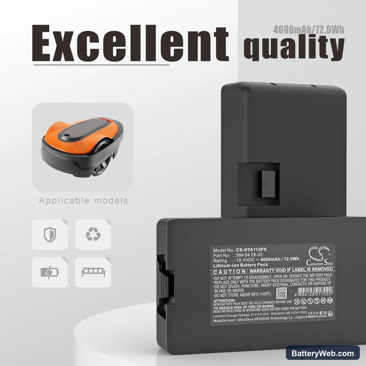 Flymo Easielife Go Replacement Battery, 18V, 4000mAh, Li-ion 7