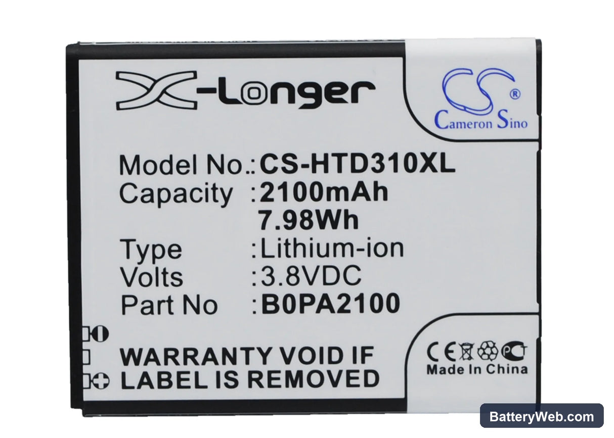 HTC D310 Replacement Battery, 3.8V, 2100mAh, Li-ion 1