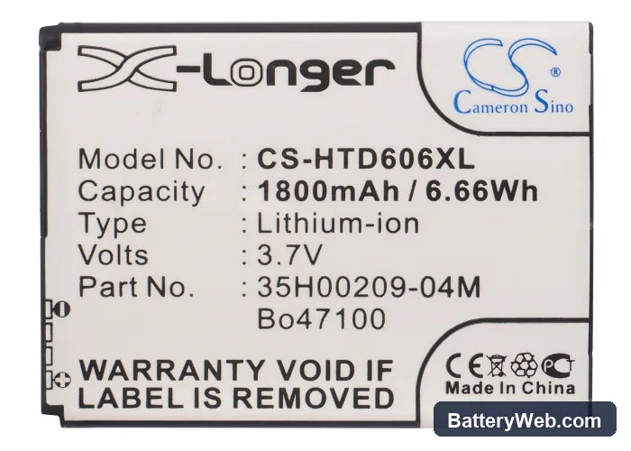 HTC Desire 606w Replacement Battery, 3.8V, 1800mAh, Li-ion 5