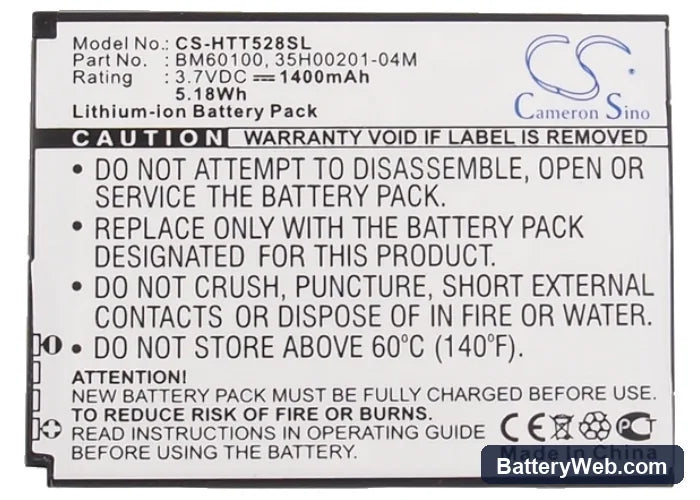 HTC One ST Replacement Battery, 3.7V, 1400mAh, Li-ion 5