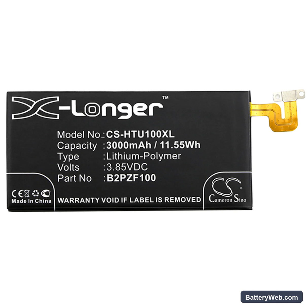 HTC U Ultra Replacement Battery, 3.85V, 3000mAh, Li-Polymer 3