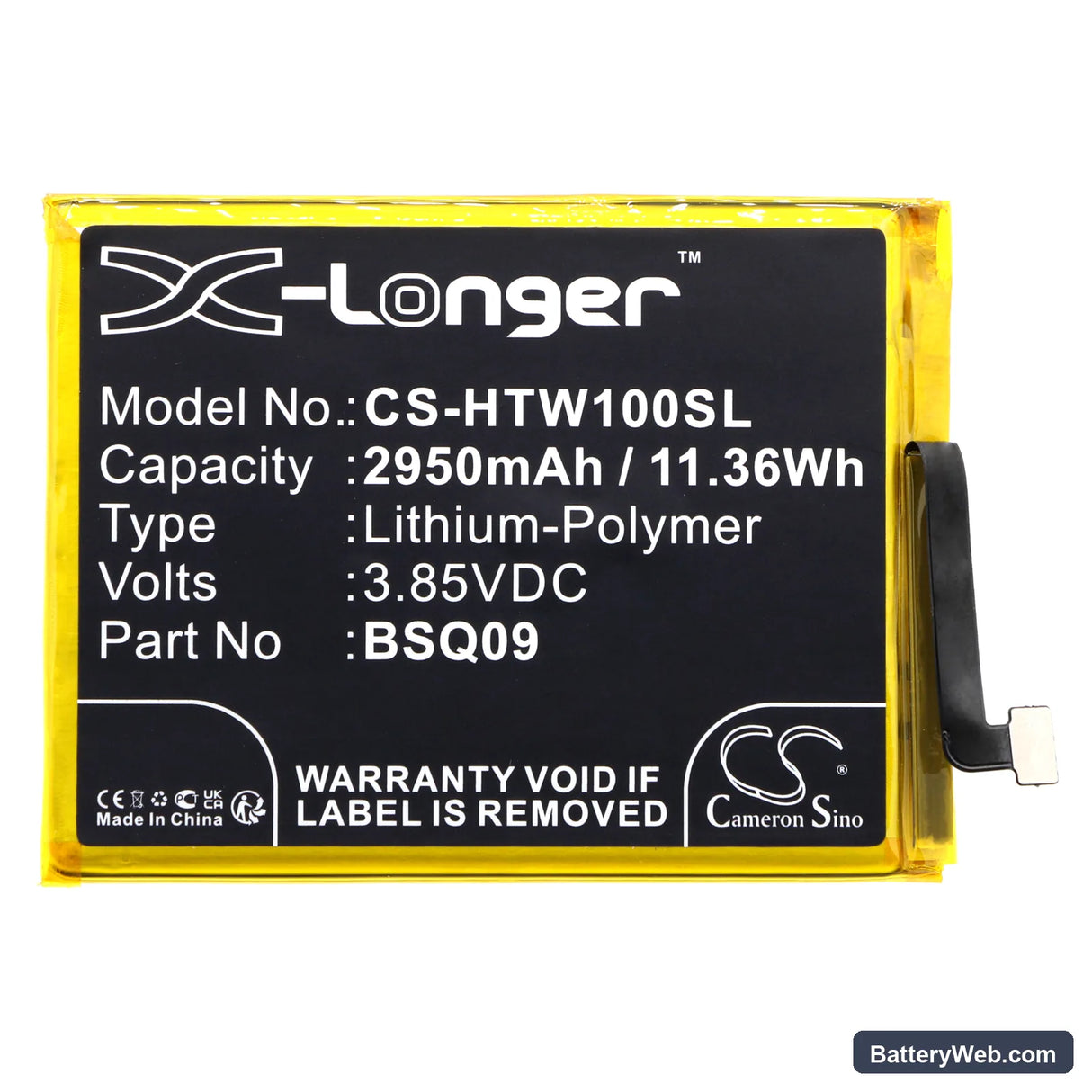 HTC Wildfire E1 Replacement Battery, 3.85V, 2950mAh, Li-Polymer 3