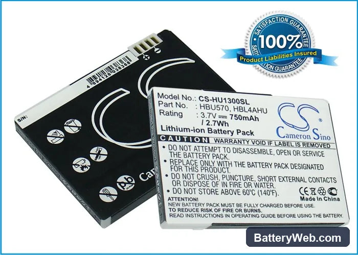 Huawei U1300 Replacement Battery, 3.7V, 750mAh, Li-ion 1