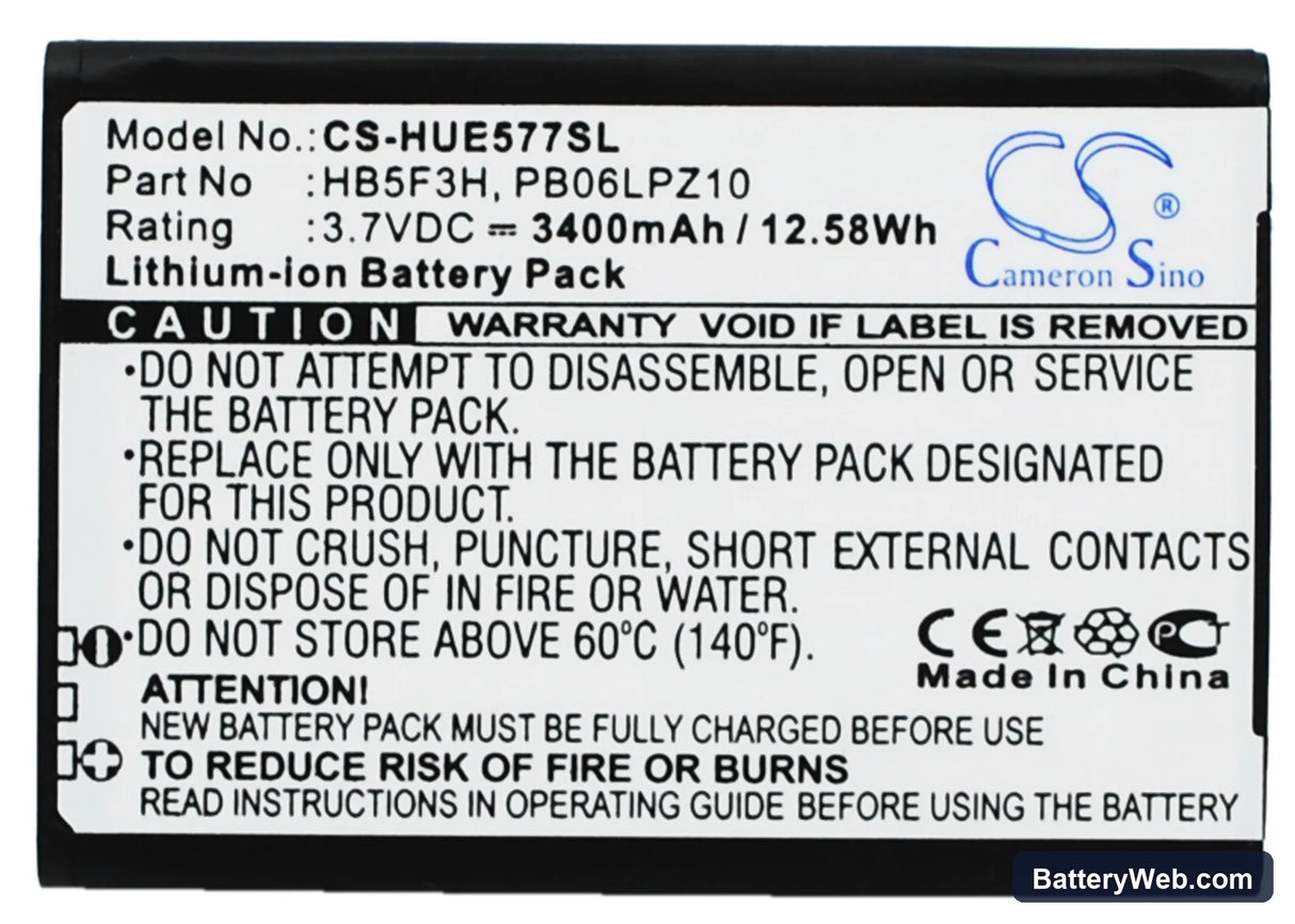 Huawei E5372T Replacement Battery, 3.7V, 3400mAh, Li-ion 1