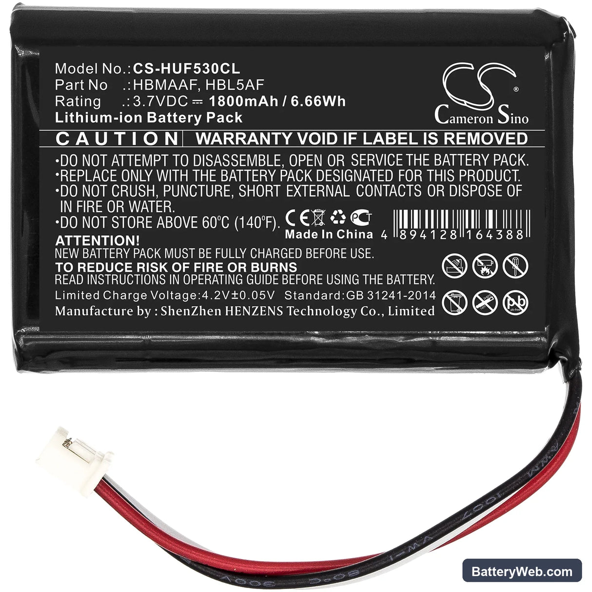 Huawei F530 Replacement Battery, 3.7V, 1800mAh, Li-ion 3