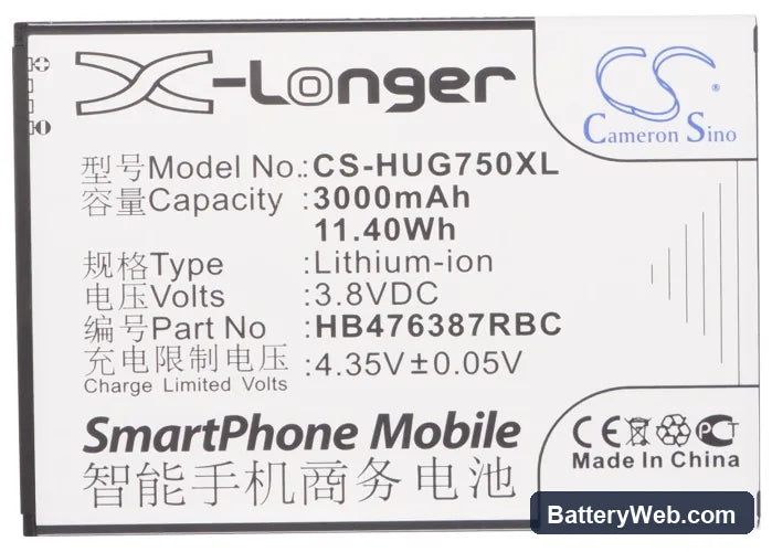 Huawei Ascend G750 Replacement Battery, 3.8V, 3000mAh, Li-ion 5