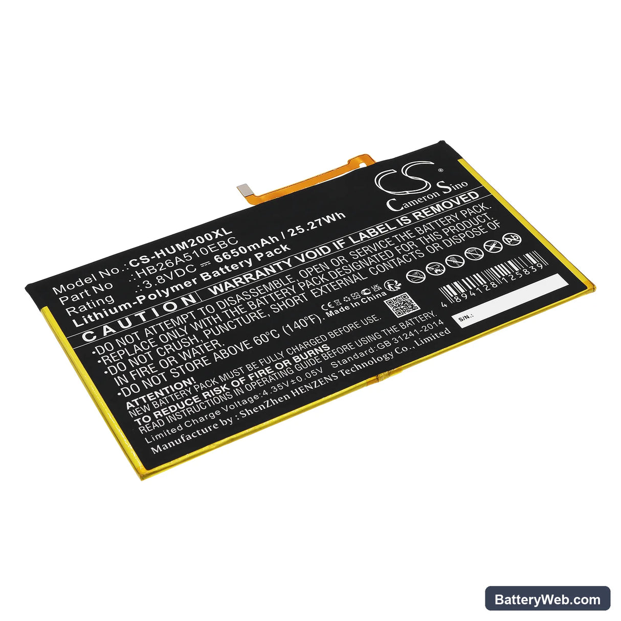Huawei MediaPad M2 10.1 Replacement Battery, 3.8V, 6650mAh, Li-Polymer 1