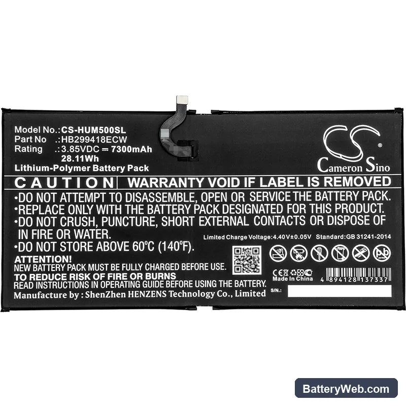Huawei MediaPad M5 Replacement Battery, 3.85V, 7300mAh, Li-Polymer 3