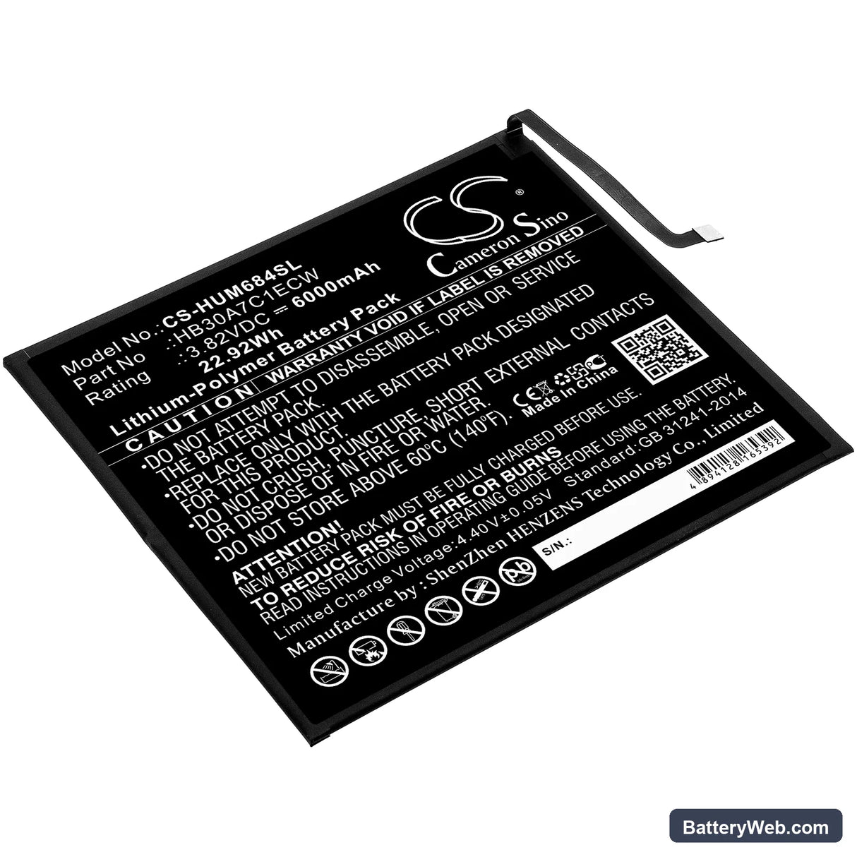 Huawei MediaPad M6 8.4 Replacement Battery, 3.82V, 6000mAh, Li-Polymer 1