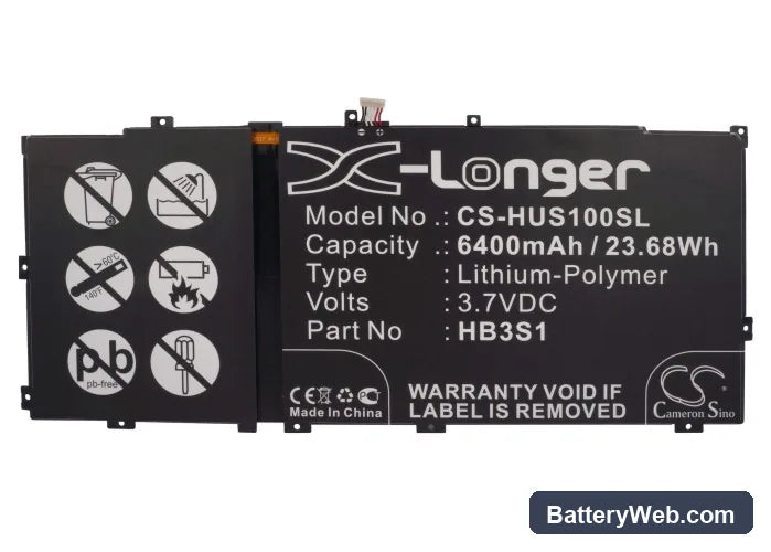 Huawei MediaaPad 10FHD Replacement Battery, 3.7V, 6400mAh, Li-Polymer 5