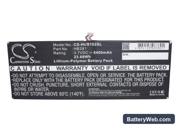 Huawei MediaPad 10 Link Replacement Battery, 3.7V, 6400mAh, Li-Polymer 5