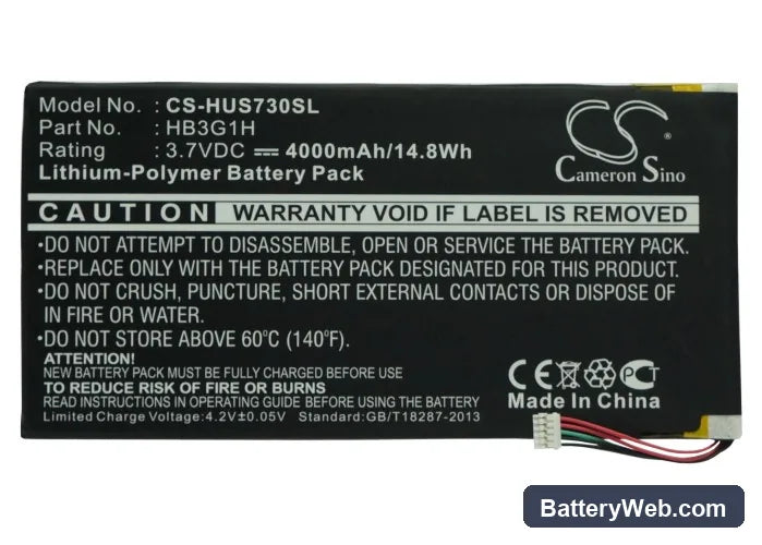 T-Mobile Springboard Replacement Battery, 3.7V, 4000mAh, Li-Polymer 5