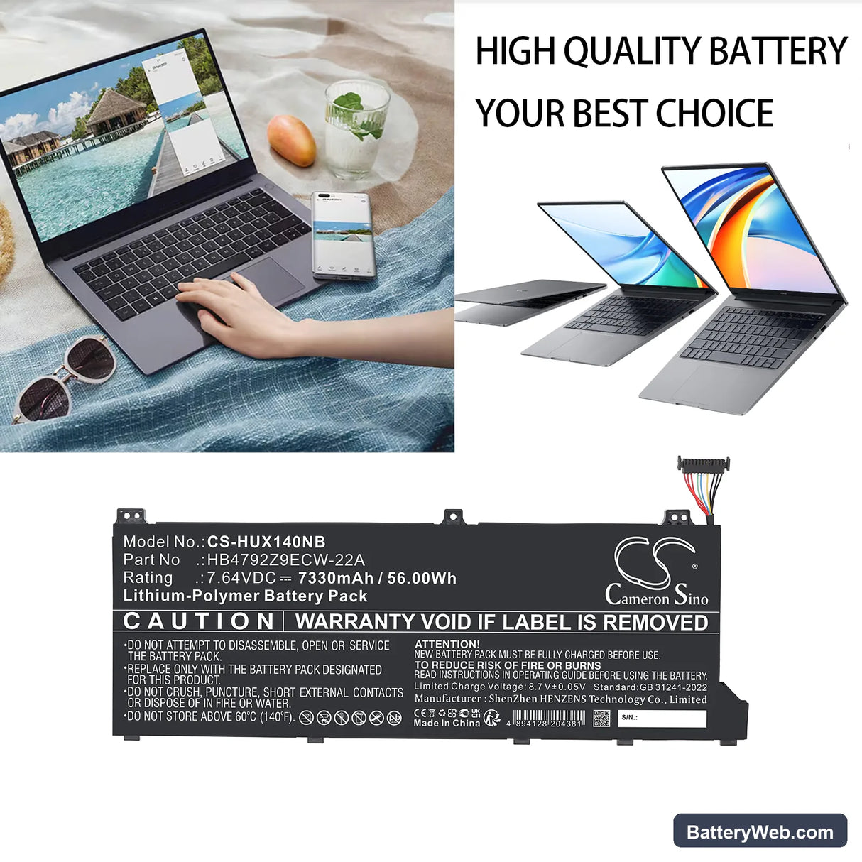 Honor Magicbook 14 i7-1165G7 Replacement Battery, 7.64V, 7330mAh, Li-Polymer 6