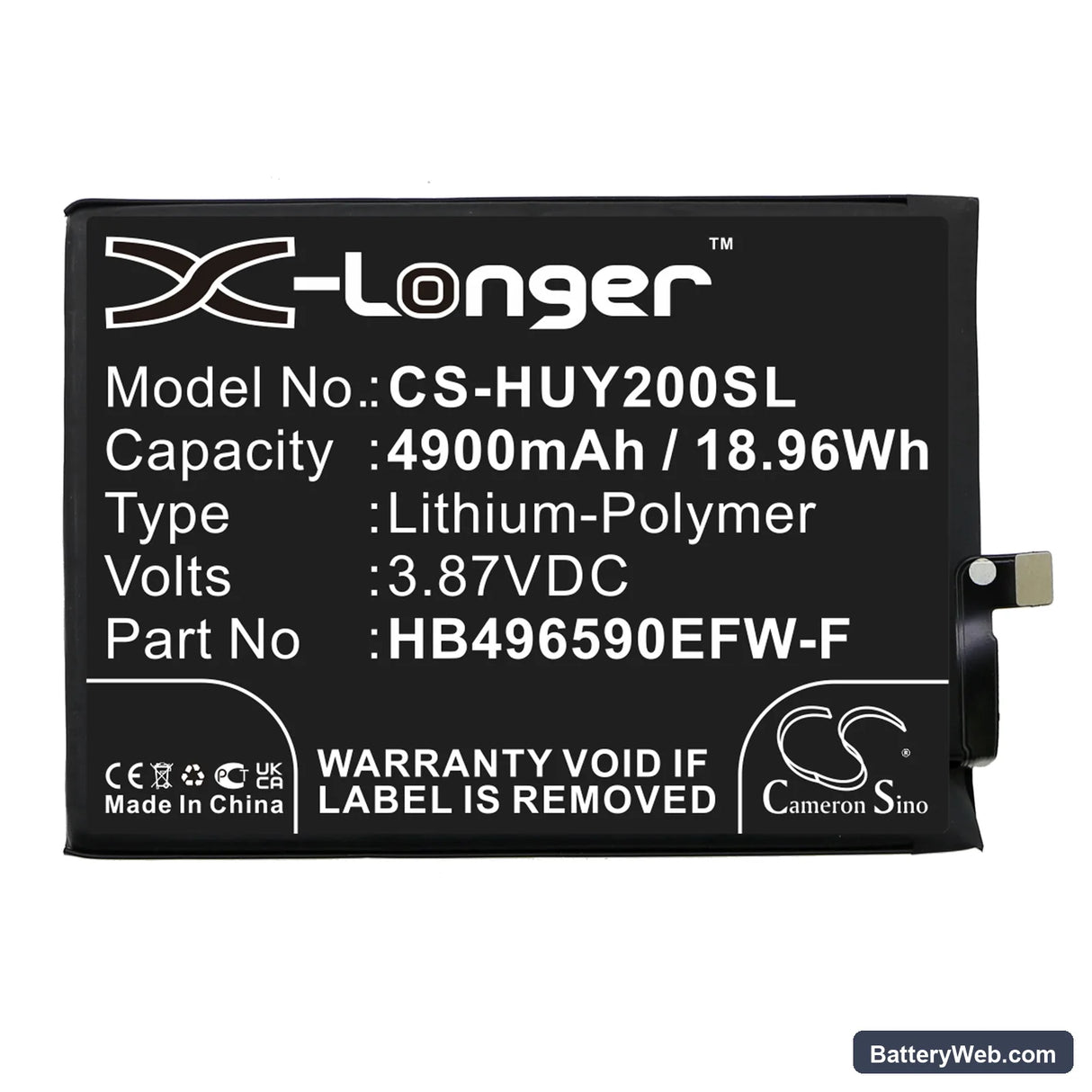 Huawei Honor Play 20 Replacement Battery, 3.87V, 4900mAh, Li-Polymer 3