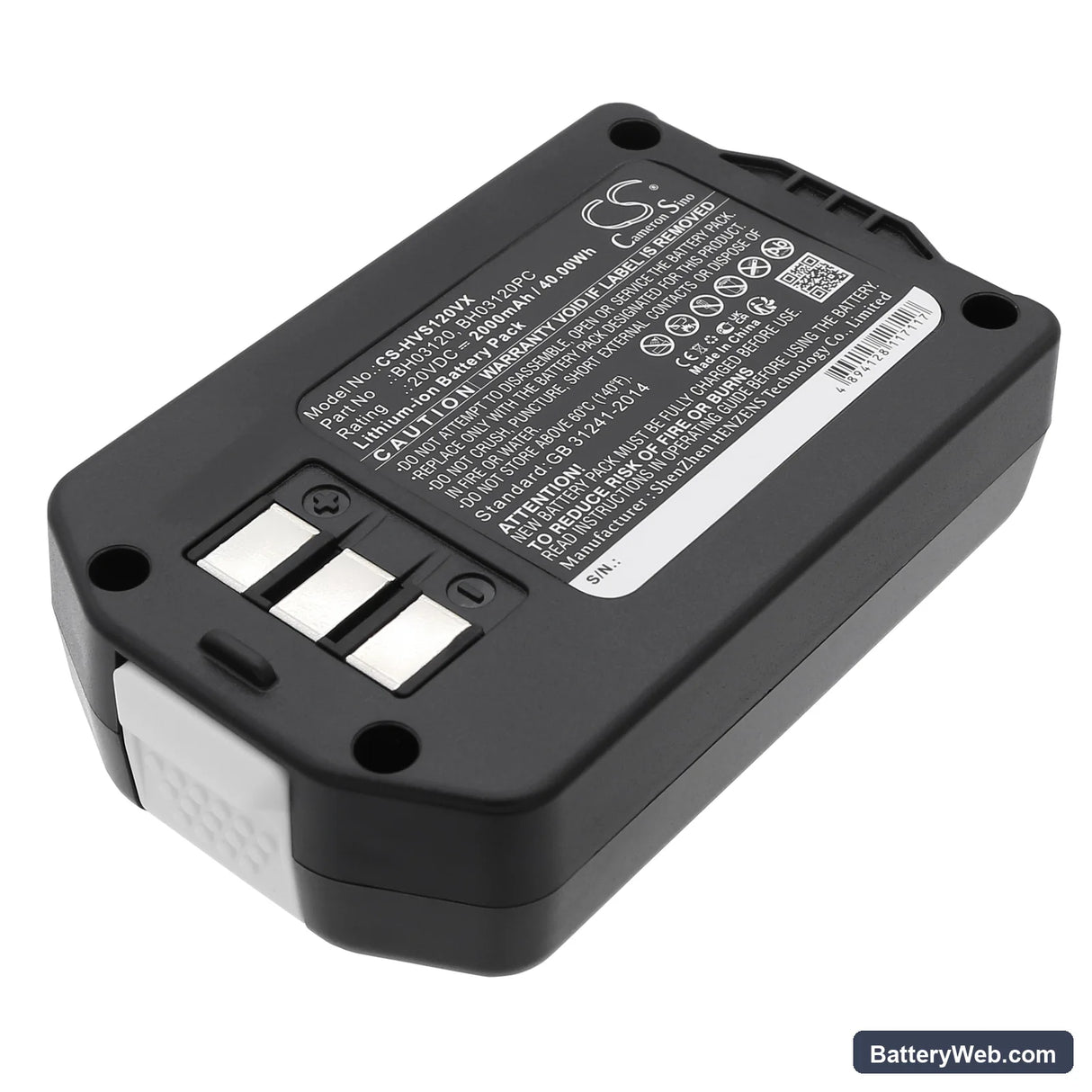 Hoover Air Cordless 2-in-1 Deluxe Stick Replacement Battery, 20V, 2000mAh, Li-ion 1