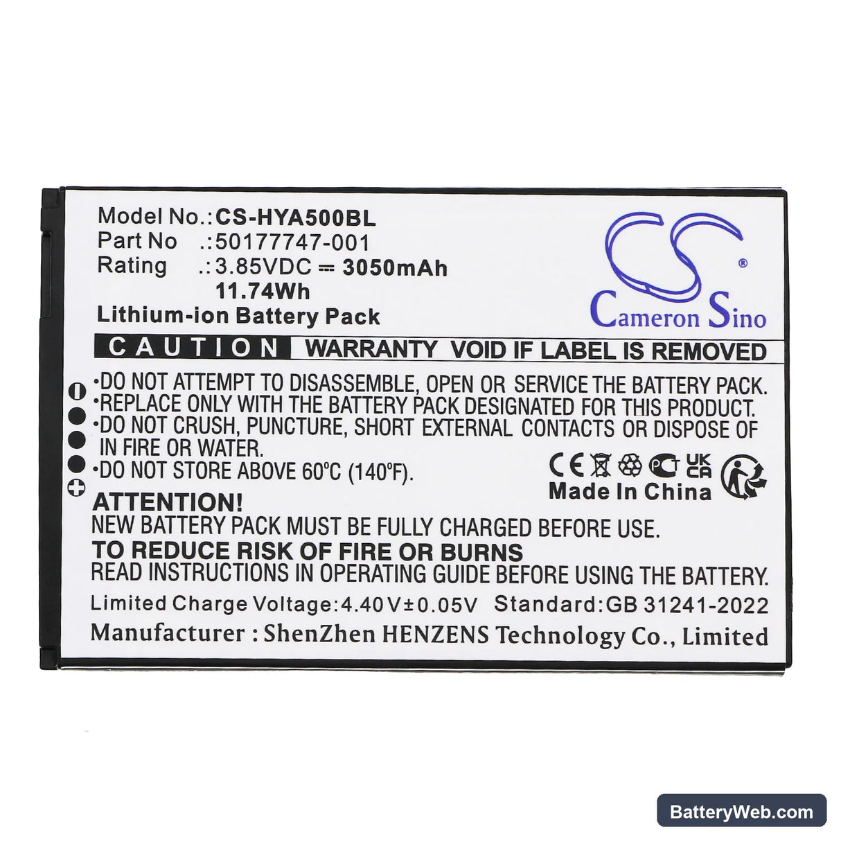 Honeywell ScanPal EDA5S Replacement Battery, 3.85V, 3050mAh, Li-ion 5
