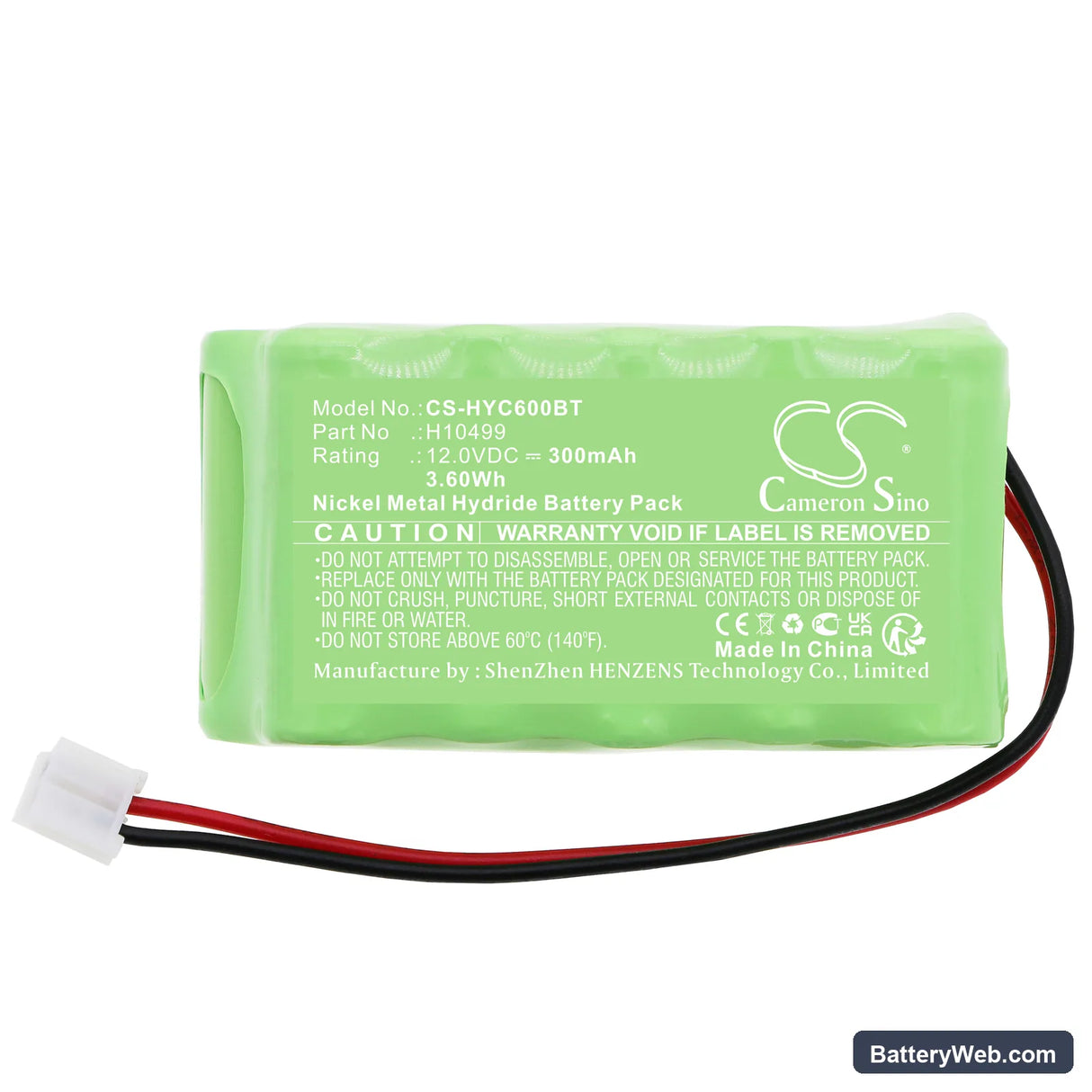 Honeywell SEC-H-600 Replacement Battery, 12V, 300mAh, Ni-MH 3