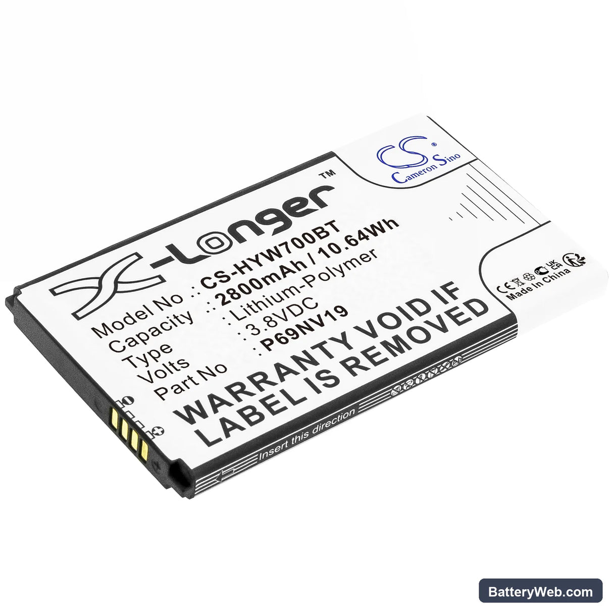 Honeywell WTS700 7" Wireless Color Touchscreen Replacement Battery, 3.8V, 2800mAh, Li-Polymer 1
