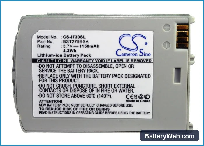 Samsung SCH-I730 Replacement Battery, 3.7V, 1150mAh, Li-Polymer 5