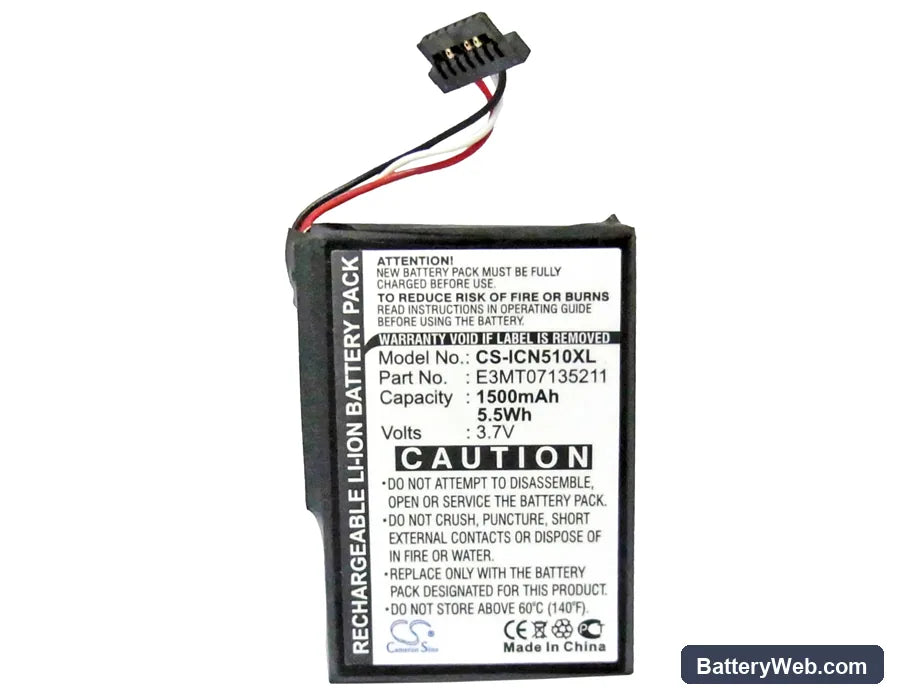 Navman iCN 510 Replacement Battery, 3.7V, 1500mAh, Li-ion 5