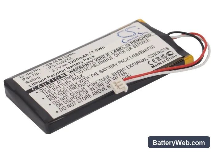 Navman iCN720 Replacement Battery, 3.7V, 1900mAh, Li-Polymer 1