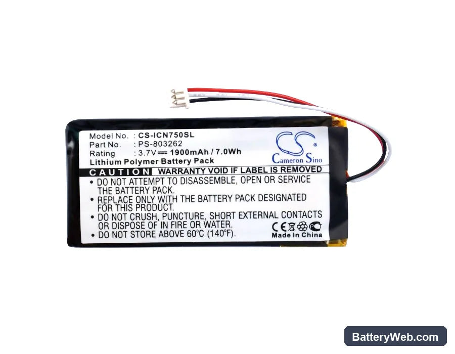Navman iCN720 Replacement Battery, 3.7V, 1900mAh, Li-Polymer 5