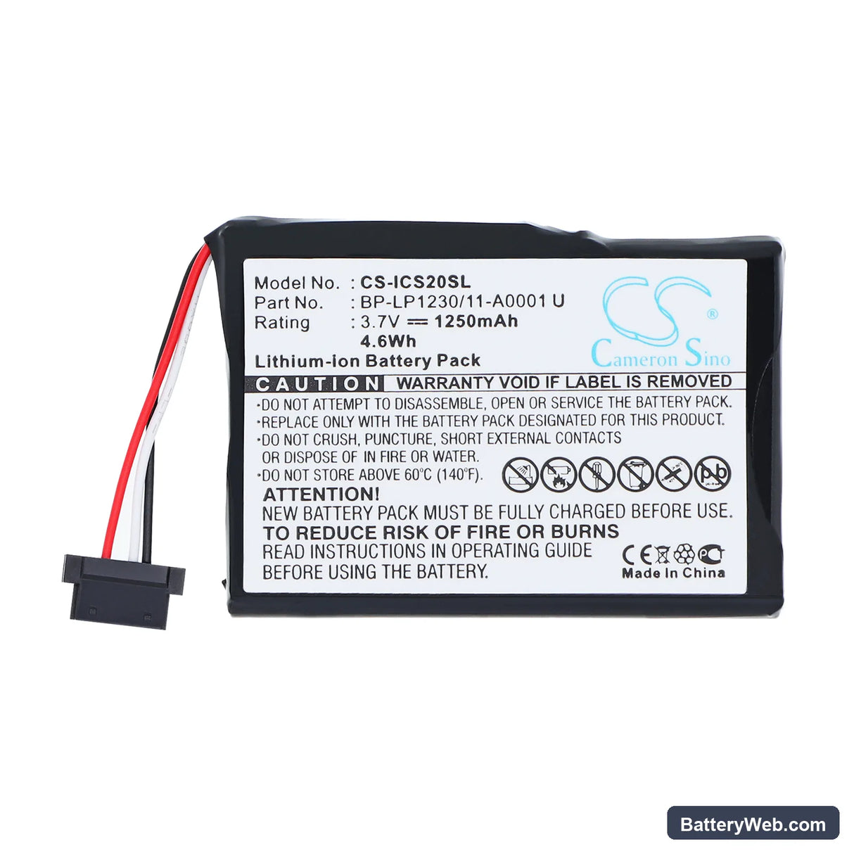 Navman S20 Replacement Battery, 3.7V, 1250mAh, Li-ion 3