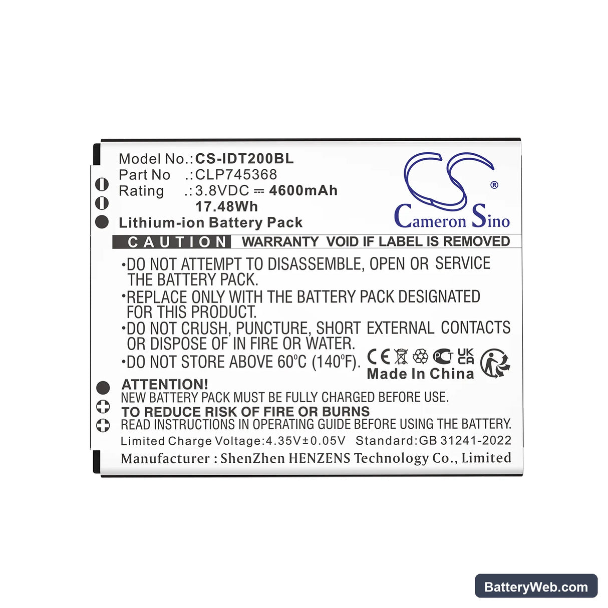 IDATA T3 Replacement Battery, 3.8V, 4600mAh, Li-ion 5