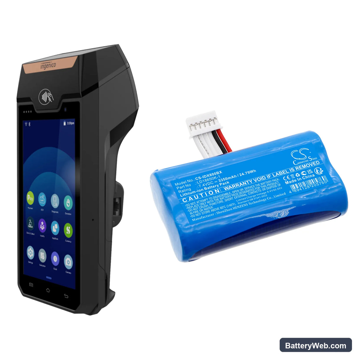 Ingenico AXIUM DX4000 Replacement Battery, 7.4V, 3350mAh, Li-ion 6