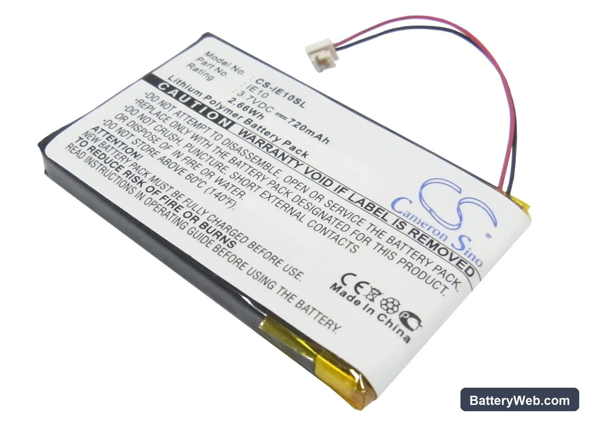 iRiver E10 Replacement Battery, 3.7V, 720mAh, Li-Polymer 1