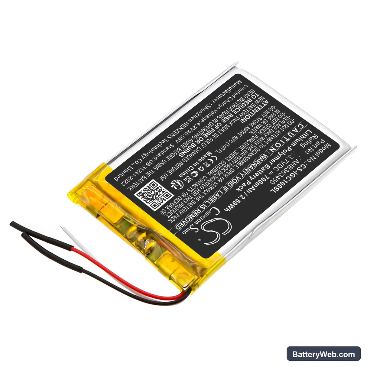 iGpsport BSC100 Replacement Battery, 3.7V, 700mAh, Li-Polymer 2