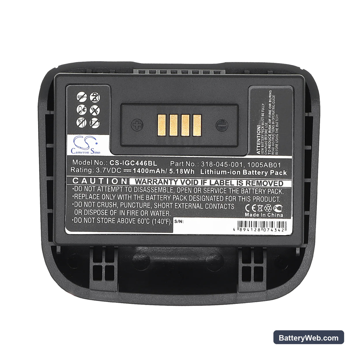 Intermec GC4460 Replacement Battery, 3.7V, 1400mAh, Li-ion 5