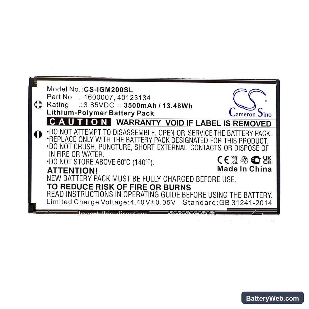 Inseego M2000 Replacement Battery, 3.85V, 3500mAh, Li-Polymer 3