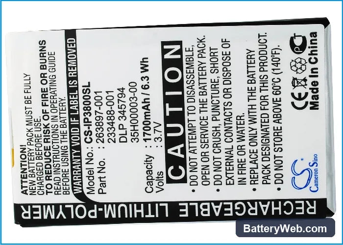HP iPAQ H3800 Replacement Battery, 3.7V, 1700mAh, Li-Polymer 5