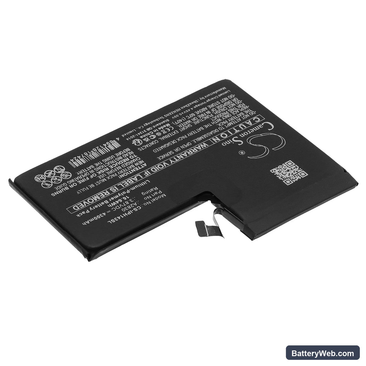 Apple iPhone 14 Pro Max Replacement Battery, 3.87V, 4300mAh, Li-Polymer 2