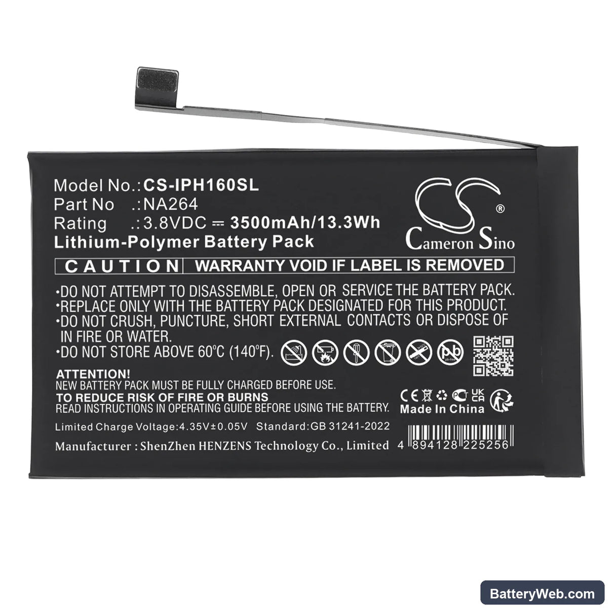 Apple A3081 Replacement Battery, 3.8V, 3500mAh, Li-Polymer 3