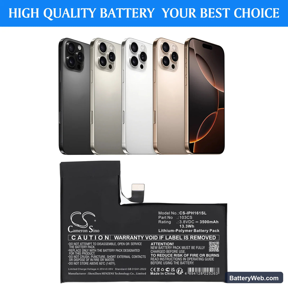 Apple A3083 Replacement Battery, 3.8V, 3500mAh, Li-Polymer 5