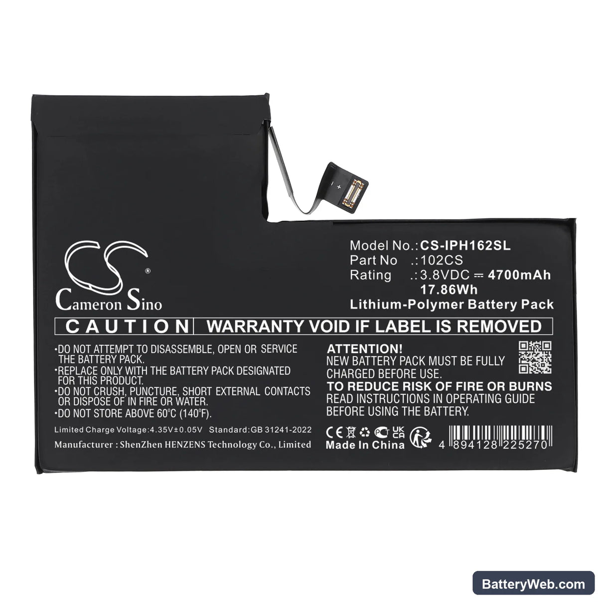 Apple A3084 Replacement Battery, 3.8V, 4700mAh, Li-Polymer 3