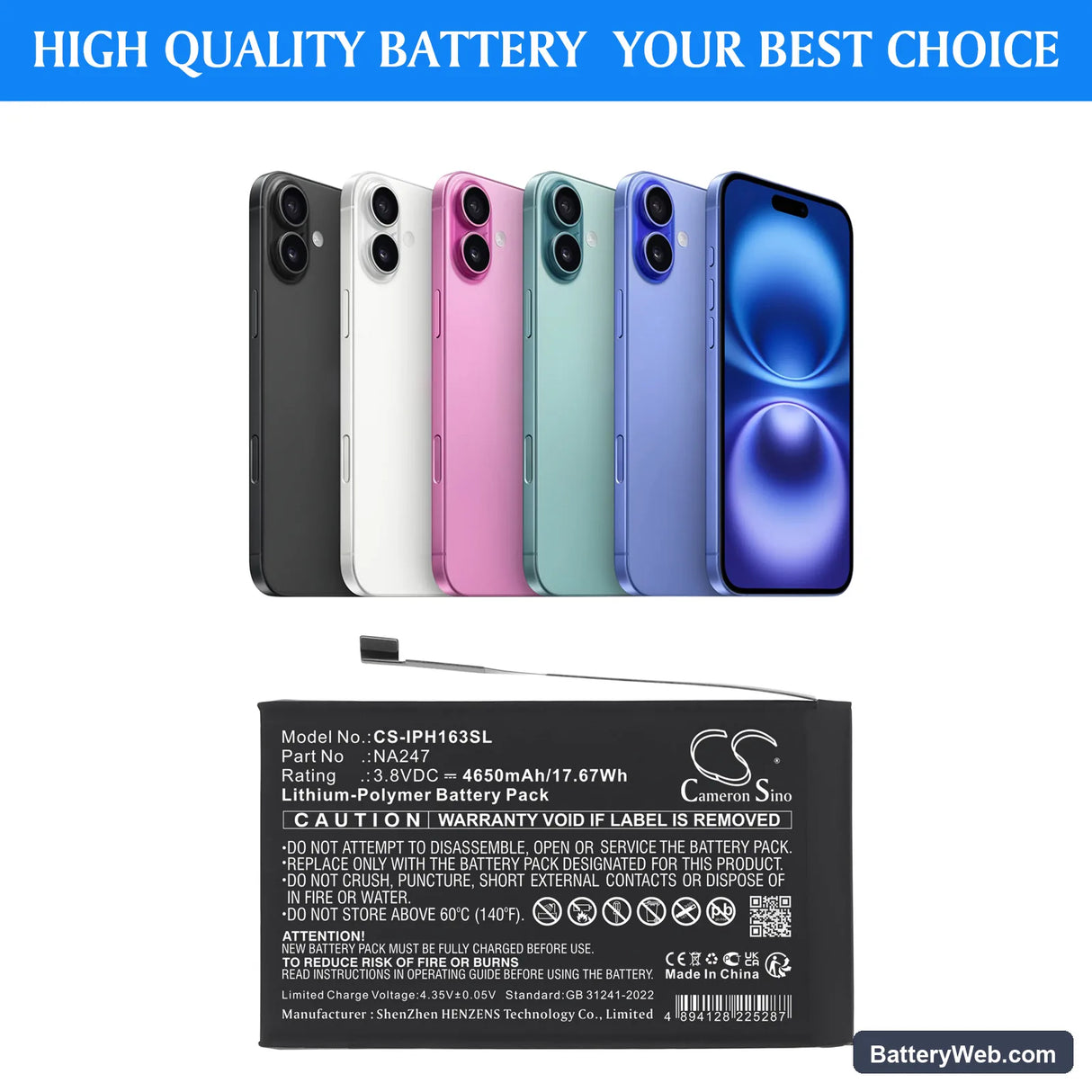 Apple A3082 Replacement Battery, 3.8V, 4650mAh, Li-Polymer 5