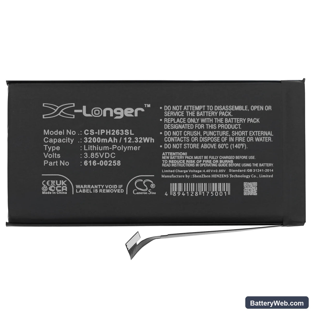 Apple iPhone 13 Replacement Battery, 3.85V, 3200mAh, Li-Polymer 3