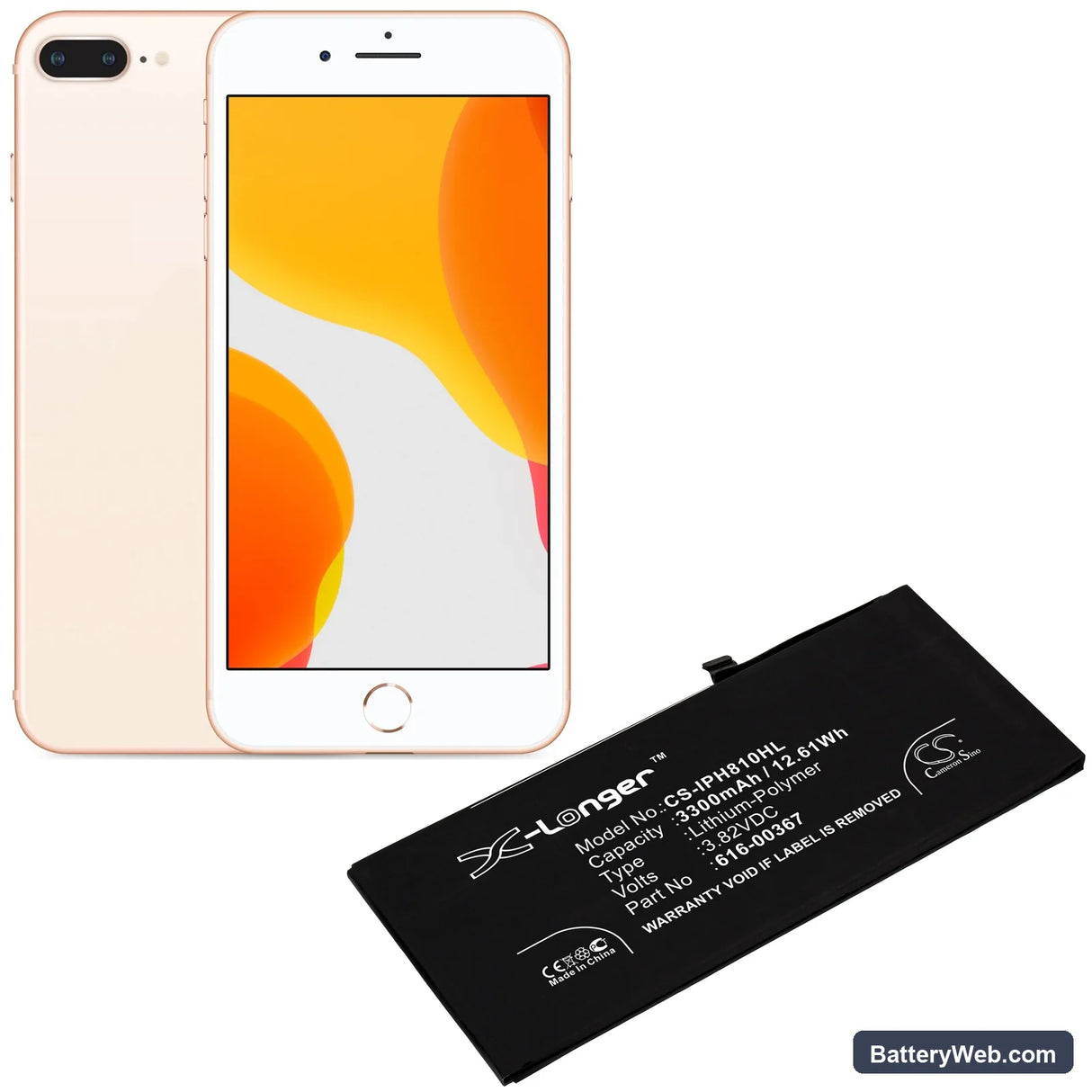 Apple iPhone 8 Plus Replacement Battery, 3.82V, 3300mAh, Li-Polymer 5