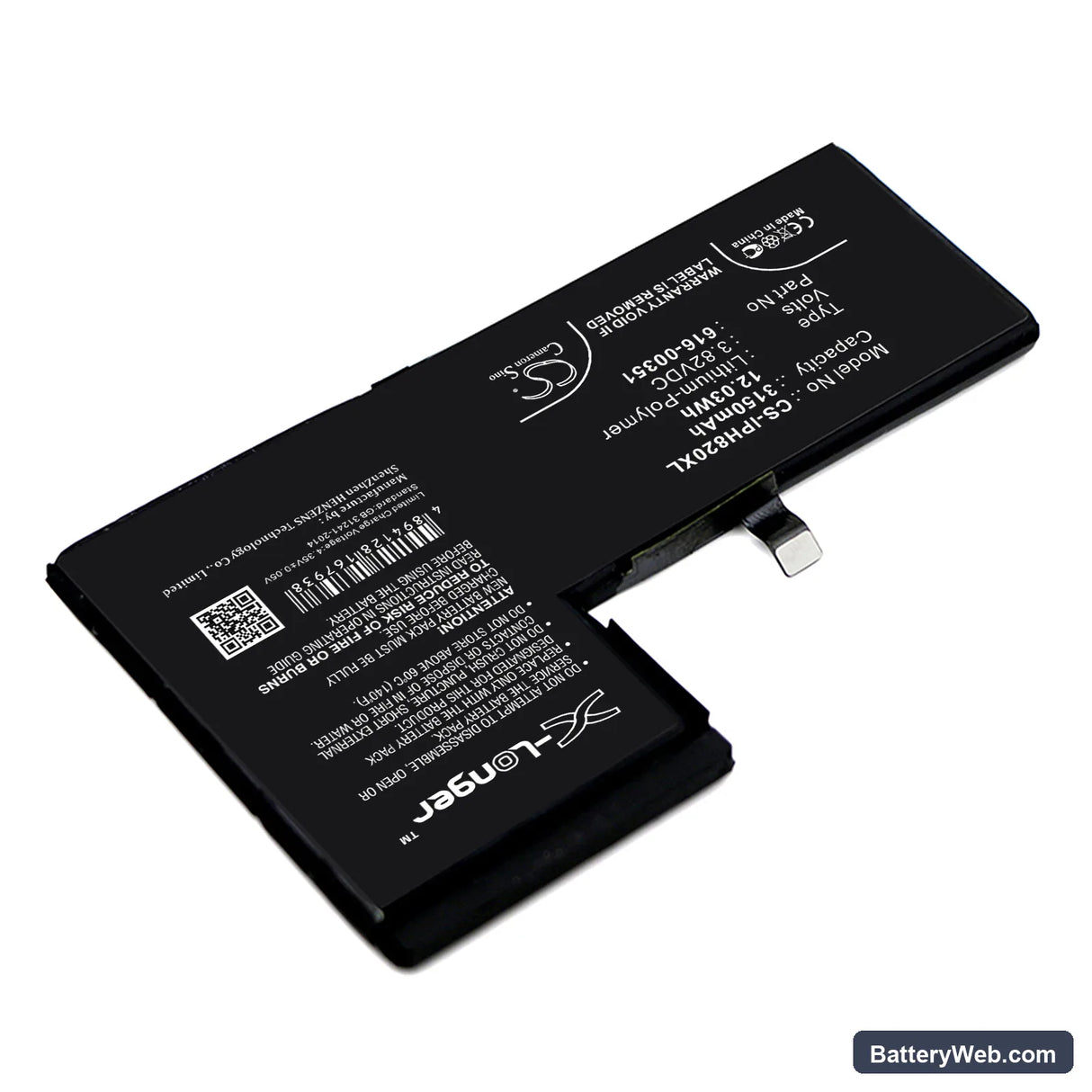 Apple iPhone X Replacement Battery, 3.82V, 3150mAh, Li-Polymer 2