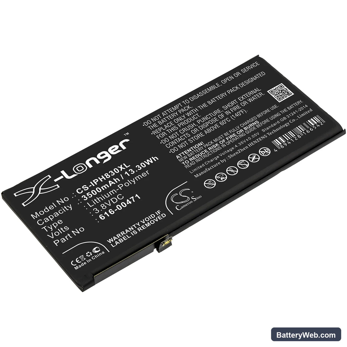 Apple iPhone XR Replacement Battery, 3.8V, 3500mAh, Li-Polymer 1
